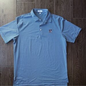 Peter Millar Light Blue & Navy Striped Polo Large
